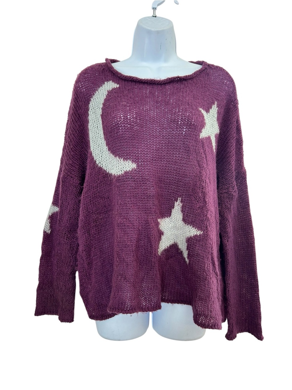 Wooden Ships Mohair Wool Blend Fuzzy Slouchy Celestial Star Moon Sweater S/M